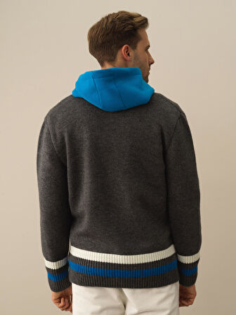 Xint Koyu Gri Dokulu Lüks Pamuk Dokulu Regular Fit Hırka