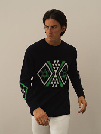 Xint Lacivert Lüks Pamuk Dokulu Regular Fit Kazak