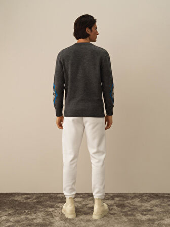 Xint Koyu Gri Dokulu Lüks Pamuk Dokulu Regular Fit Kazak