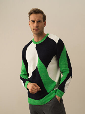 Xint Yeşil Lüks Pamuk Dokulu Regular Fit Kazak