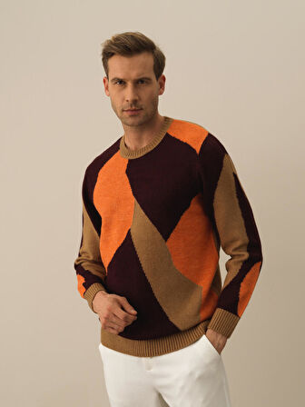 Xint Camel Lüks Pamuk Dokulu Regular Fit Kazak