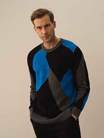 Xint Koyu Gri Dokulu Lüks Pamuk Dokulu Regular Fit Kazak