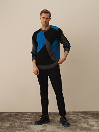 Xint Koyu Gri Dokulu Lüks Pamuk Dokulu Regular Fit Kazak