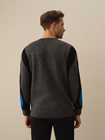 Xint Koyu Gri Dokulu Lüks Pamuk Dokulu Regular Fit Kazak