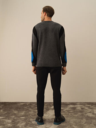 Xint Koyu Gri Dokulu Lüks Pamuk Dokulu Regular Fit Kazak