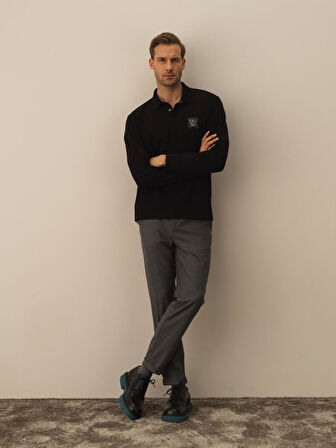 Xint Siyah Pamuk Dokulu Regular Fit Uzun Kollu Tişört