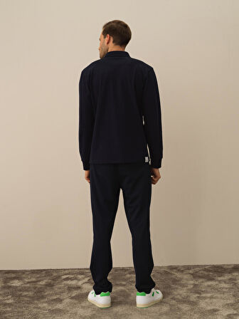 Xint Lacivert Pamuk Dokulu Regular Fit Uzun Kollu Tişört