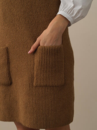 Xint Camel Lüks Pamuk Dokulu Oversize Elbise