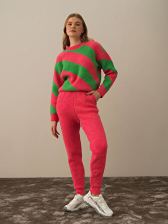 Xint Pembe Lüks Pamuk Dokulu Regular Fit Pantolon