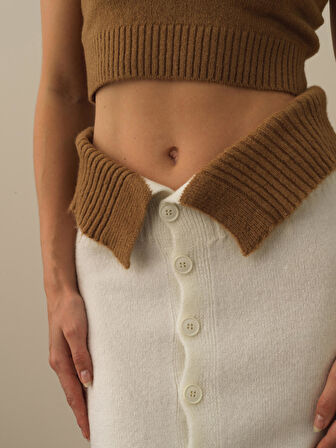 Xint Kırık Beyaz Lüks Pamuk Dokulu Oversize Etek