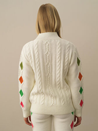 Xint Kırık Beyaz Lüks Pamuk Dokulu Oversize Kazak