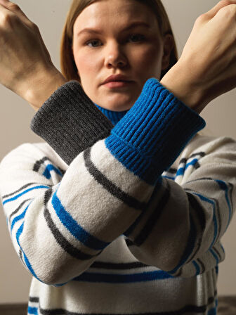 Xint Mavi Lüks Pamuk Dokulu Oversize Kazak