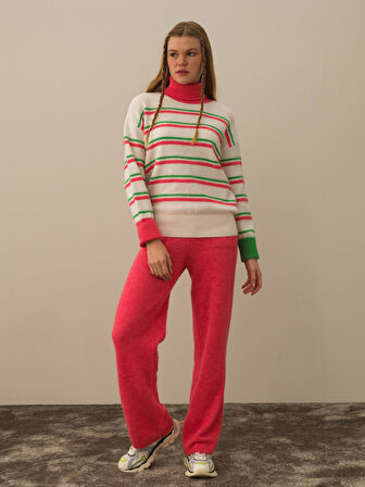 Xint Pembe Lüks Pamuk Dokulu Oversize Kazak