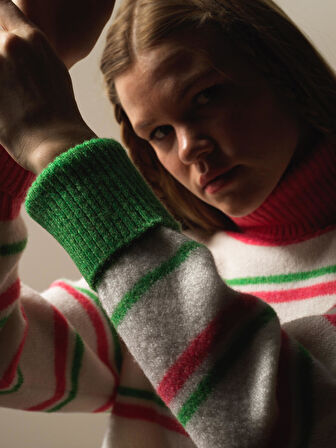 Xint Pembe Lüks Pamuk Dokulu Oversize Kazak