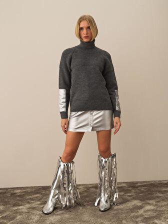 Xint Koyu Gri Doğal Yün Dokulu Regular Fit Kazak