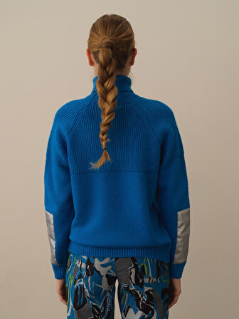 Xint Mavi Doğal Yün Dokulu Regular Fit Kazak