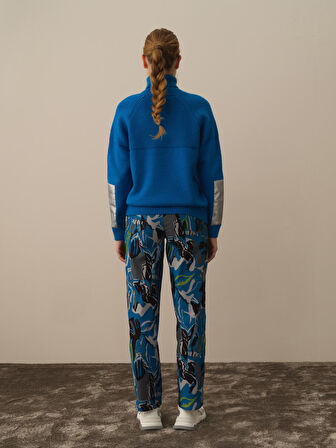 Xint Mavi Doğal Yün Dokulu Regular Fit Kazak