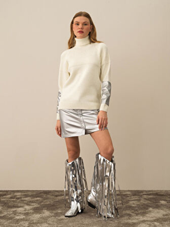 Xint Ekru Doğal Yün Dokulu Regular Fit Kazak