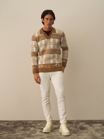 Xint Camel Lüks Pamuk Dokulu Regular Fit Kazak