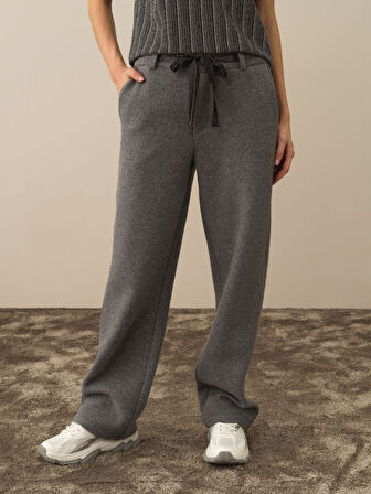 Xint Koyu Gri Pamuk Dokulu Oversize Pantolon