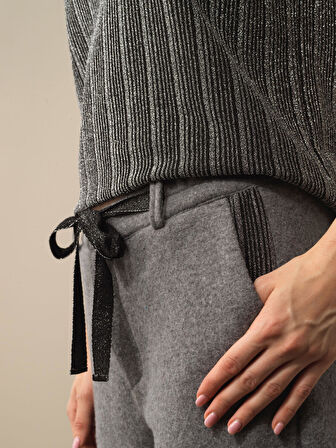 Xint Koyu Gri Pamuk Dokulu Oversize Pantolon