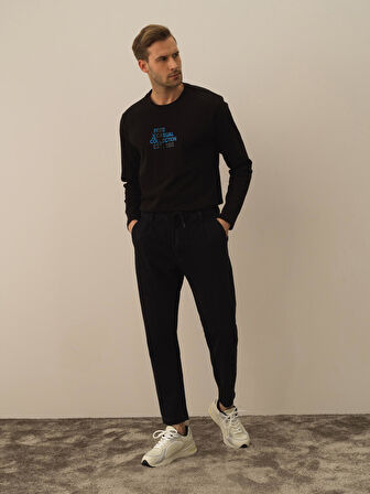 Xint Siyah Pamuk Dokulu Regular Fit Jogger Pantolon