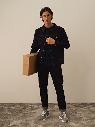 Xint Lacivert Pamuk Dokulu Regular Fit Ceket