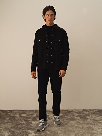 Xint Siyah Pamuk Dokulu Regular Fit Gömlek