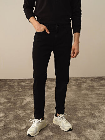 Xint Siyah Pamuk Dokulu Slim Fit Pantolon