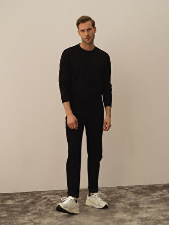 Xint Siyah Pamuk Dokulu Slim Fit Pantolon