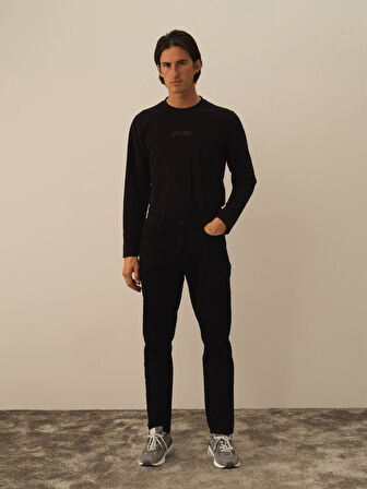 Xint Siyah Pamuk Dokulu Slim Fit Pantolon