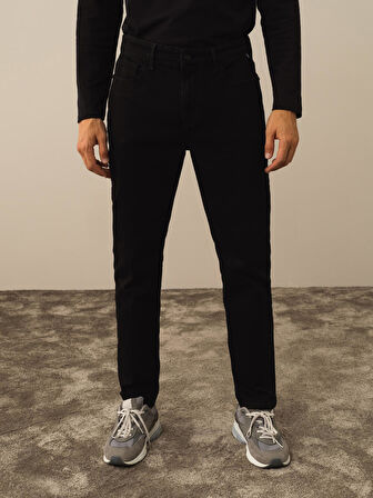 Xint Siyah Pamuk Dokulu Slim Fit Pantolon