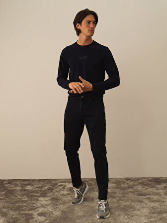 Xint Lacivert Pamuk Dokulu Slim Fit Pantolon