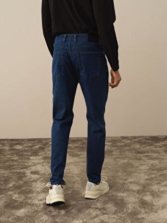 Xint Mavi Pamuk Dokulu Slim Fit Pantolon