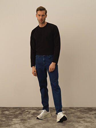 Xint Mavi Pamuk Dokulu Slim Fit Pantolon