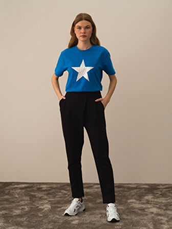 Xint Siyah Pamuk Dokulu Oversize Sweat Pantolon