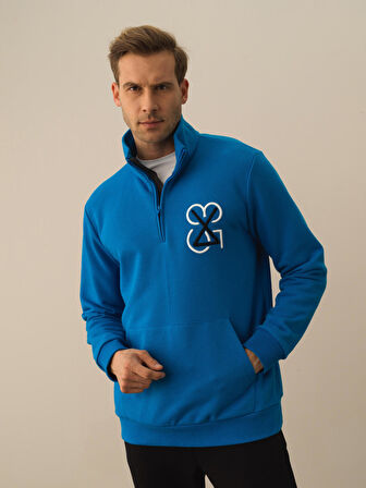 Xint Mavi Pamuk Dokulu Regular Fit Sweatshirt