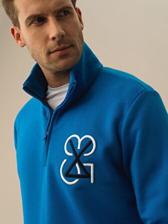 Xint Mavi Pamuk Dokulu Regular Fit Sweatshirt