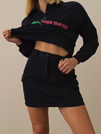 Xint Lacivert Pamuk Dokulu Regular Fit Etek