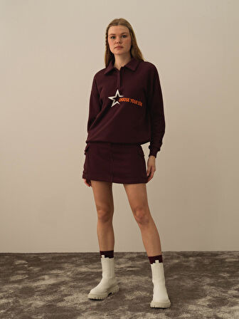 Xint Bordo Pamuk Dokulu Regular Fit Etek