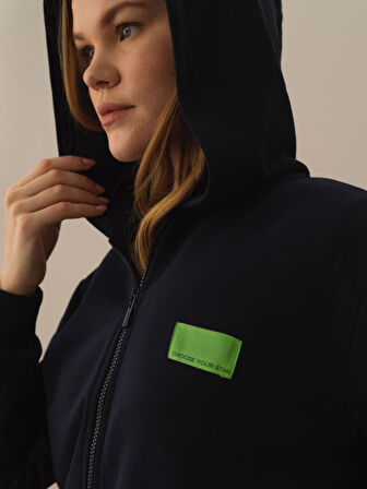 Xint Lacivert Pamuk Dokulu Oversize Sweatmont