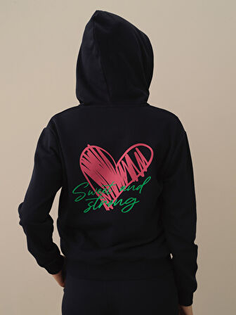 Xint Lacivert Pamuk Dokulu Oversize Sweatmont