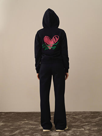 Xint Lacivert Pamuk Dokulu Oversize Sweatmont