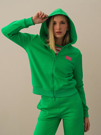 Xint Yeşil Pamuk Dokulu Oversize Sweatmont