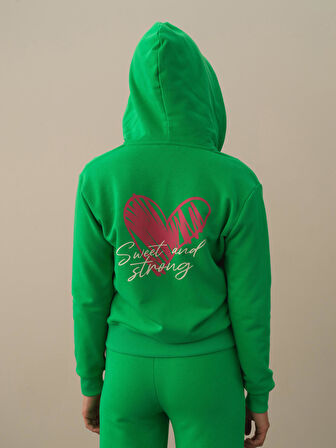 Xint Yeşil Pamuk Dokulu Oversize Sweatmont