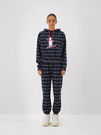 Xint Lacivert Esnek Dokulu Oversize Sweatshirt