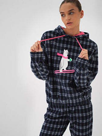 Xint Lacivert Esnek Dokulu Oversize Sweatshirt