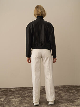 Xint Siyah Deri Görünümlü Oversize Ceket