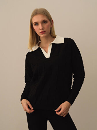 Xint Siyah Formunu Koruyan Oversize Kazak