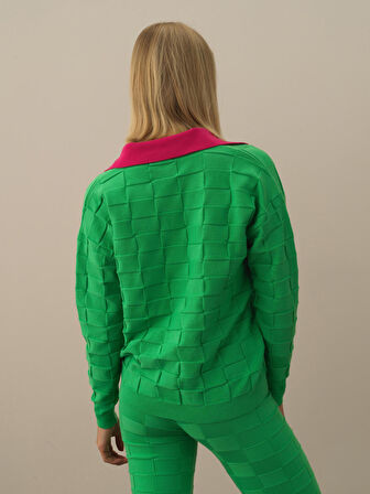 Xint Yeşil Formunu Koruyan Oversize Kazak